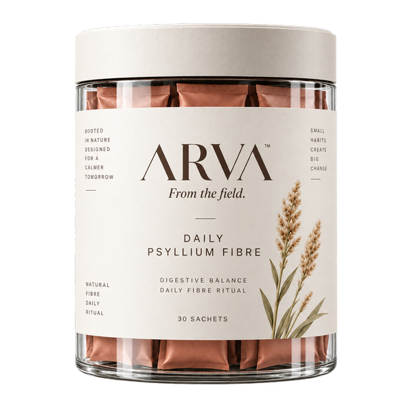 A jar of Arva Daily Psyllium Fibre, 30 sachets
